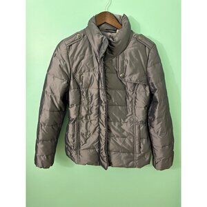 DKNY Womens Gray Quilted Puffer Jacket With Snap & Zipper Closure - Size L